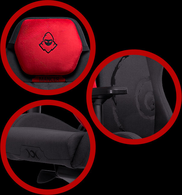 Detalhes da almofada, parte inferior e logo da cadeira Cycles