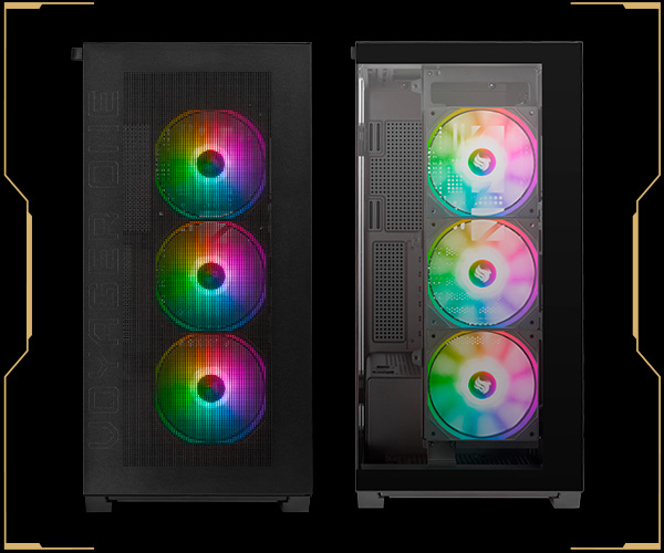 Frontal de Vidro e Mesh no modelo do Voyager One com Fans RGB