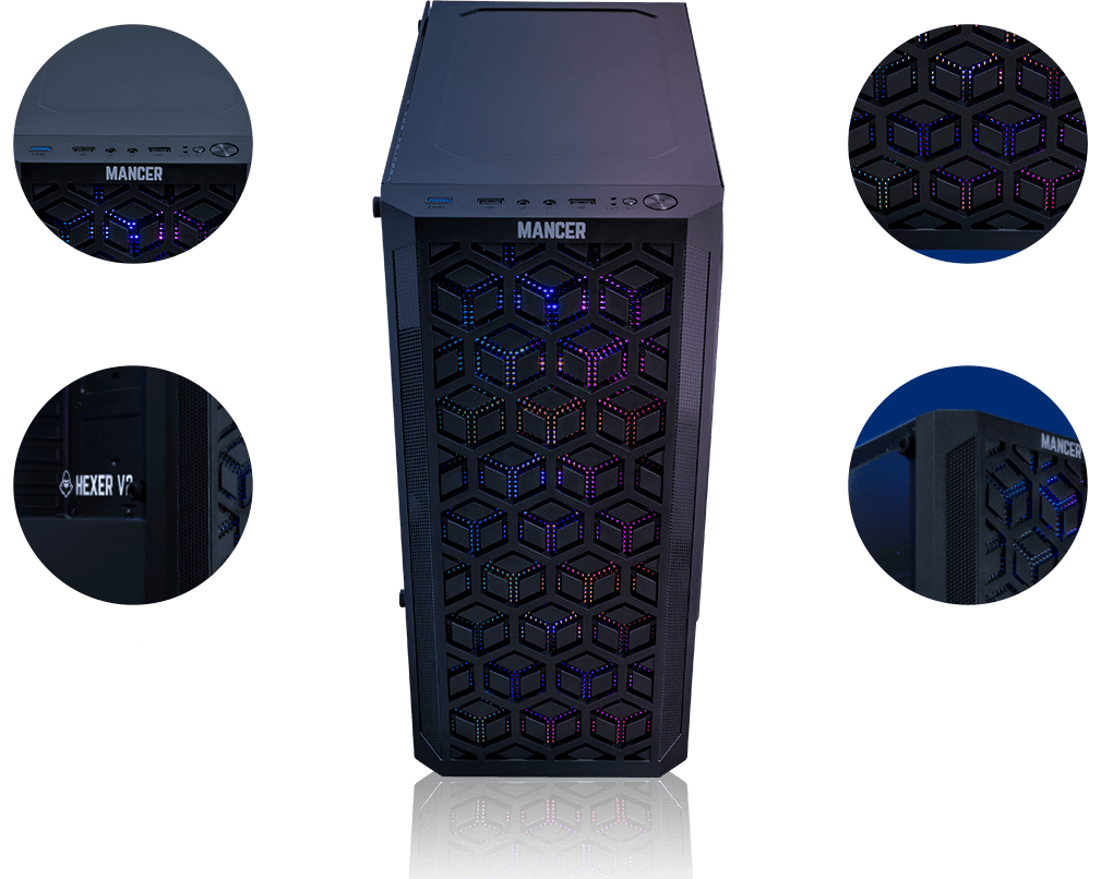 Gabinete Gamer Mancer Hexer 2, Mid-Tower, Lateral de Vidro, Com 3